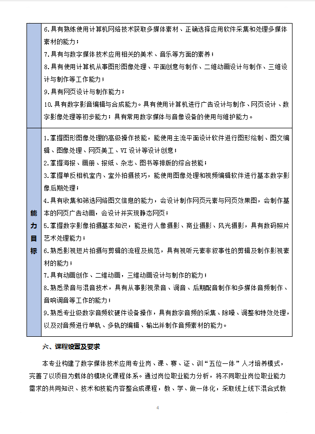 数字媒体技术应用专业人才培养方案 -新版